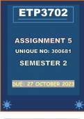 ETP3702 Assignment 5 (COMPLETE ANSWERS) Semester 2 2023 (300681) - DUE 27 October 2023