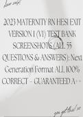 2023 MATERNITY BRAND NEW REAL AUTHENTIC RN HESI EXIT VERSION 1 (V1) TEST BANK SCREENSHOTS (ALL 55 QUESTIONS & ANSWERS): Next Generation Format ALL 100% CORRECT – GUARANTEED A++ 