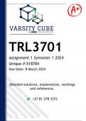 TRL3701 Assignment 1 (DETAILED ANSWERS) Semester 1 2024 - DISTINCTION GUARANTEED