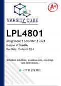 LPL4801  Assignment 1 (DETAILED ANSWERS) Semester 1 2024 - DISTINCTION GUARANTEED