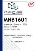 MNB1601 Assignment 1 (DETAILED ANSWERS) Semester 1 2024 (816797) - DISTINCTION GUARANTEED 
