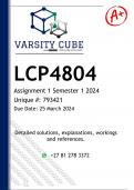 LCP4804 Assignment 1 (DETAILED ANSWERS) Semester 1 2024 (793421) - DISTINCTION GUARANTEED 