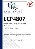 LCP4807 Assignment 1 (DETAILED ANSWERS) Semester 1 2024 - DISTINCTION GUARANTEED