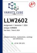 LLW2602 Assignment 1 (DETAILED ANSWERS) Semester 1 2024 - DISTINCTION GUARANTEED 