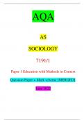 AQA AS SOCIOLOGY 7191/1 Paper 1 Education with Methods in Context Question Paper + Mark scheme [MERGED] June 2022