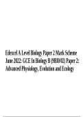 Edexcel A Level Biology Paper 2 Mark Scheme June 2022: GCE In Biology B (9BI0/02) Paper 2: Advanced Physiology, Evolution and Ecology