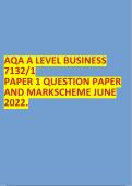 AQA A LEVEL BUSINESS 7132/1 PAPER 1 QUESTION PAPER AND MARKSCHEME JUNE 2022.