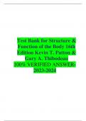 Test Bank for Structure & Function of the Body 16th Edition Kevin T. Patton & Gary A. Thibodeau 100% VERIFIED ANSWER-2023-2024