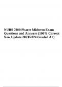 NURS 7800 Pharm Midterm Exam Questions With  Correct  Answers New Update 2023/2024 Graded A+