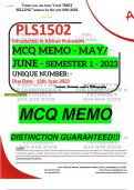 PLS1502 MCQ MEMO - MAY/JUNE 2023 - SEMESTER 1 - UNISA - (DISTINCTION GUARANTEED!)