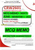 CRW2601 MCQ MEMO - MAY/JUNE 2023 - SEMESTER 1 - UNISA - (DISTINCTION GUARANTEED!)