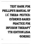 Test Bank for Phillips’s Manual of I.V. Therapeutics; Evidence-Based Practice for Infusion Therapy 7th Edition Lisa Gorski: ISBN-10 9780803667044 ISBN-13 978-0803667044, A+ guide.