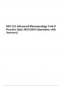 MN 553 Advanced Pharmacology Unit 8 Practice Quiz 2023/2024 (Questions with Answers)