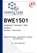 BWE1501 Assignment 1 (DETAILED ANSWERS) Semester 1 2024 - DISTINCTION GUARANTEED