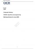 OCR A Level GCE  Computer Science  H446/02: Algorithms and programming  FINAL Marking Scheme for June 2022