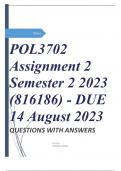 POL3702 Assignment 2 Semester 2 2023 (816186) - DUE 14 August 2023