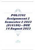 POL3702 Assignment 2 Semester 2 2023 (816186) - DUE 14 August 2023