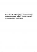WGU C838 Managing Cloud Security: Exam Practice Questions With Answers | Latest Update 2023/2024 | 100% Verified
