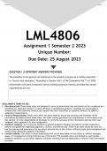 LML4806 Assignment 1 (ANSWERS) Semester 2 2023 - DISTINCTION GUARANTEED  (2 DIFFERENT ANSWERS PROVIDED)
