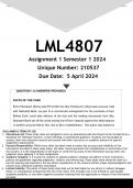 LML4807 Assignment 1 (ANSWERS) Semester 1 2024 - DISTINCTION GUARANTEED  (3 DIFFERENT ANSWERS PROVIDED)