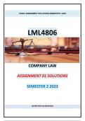 LML4806- Company Law Assignment 01 Solutions Semester 2 2023