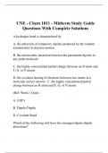 UNE - Chem 1011 - Midterm Study Guide Questions With Complete Solutions