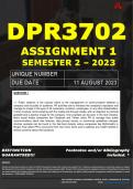 DPR3702 ASSIGNMENT 1 MEMO - SEMESTER 2 - 2023 - UNISA - (DETAILED ANSWERS WITH REFERENCES - DISTINCTION GUARANTEED) - DUE:- 11 AUGUST 2023