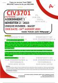 CIV3701 ASSIGNMENT 1 MEMO - SEMESTER 2 - 2023 - UNISA - (DETAILED ANSWERS WITH REFERENCES - DISTINCTION GUARANTEED) – DUE DATE: - 4 AUGUST 2023 