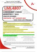  LML4807 ASSIGNMENT 1 MEMO - SEMESTER 2 - 2023 - UNISA - (DETAILED ANSWERS WITH REFERENCES - DISTINCTION GUARANTEED) – DUE DATE: - 22 AUGUST 2023