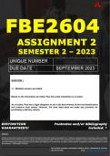 FBE2604 ASSIGNMENT 2 MEMO - SEMESTER 2 - 2023 - UNISA - DUE DATE: - SEPTEMBER 2023 (DETAILED MEMO – FULLY REFERENCED – 100% PASS - GUARANTEED) 