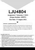 LJU4804 Assignment 1 (ANSWERS) Semester 2 2023 (690973) - DISTINCTION GUARANTEED (2 answers provided to each question)