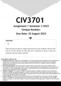 CIV3701 Assignment 1 (ANSWERS) Semester 2 2023 - DISTINCTION GUARANTEED