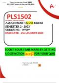 PLS1502 ASSIGNMENT 1 QUIZ MEMO - SEMESTER 2 - 2023 - UNISA - (DISTINCTION GUARANTEED) – DUE DATE: - 21 AUGUST 2023 
