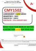 CMY1502 ASSIGNMENT 1 QUIZ MEMO - SEMESTER 2 - 2023 - UNISA - (DISTINCTION GUARANTEED) – DUE DATE: - 17 AUGUST 2023 