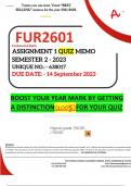FUR2601 ASSIGNMENT 1 QUIZ MEMO - SEMESTER 2 - 2023 - UNISA - (DISTINCTION GUARANTEED) DUE DATE: - 14 SEPTEMBER 2023