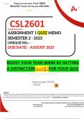 CSL2601 ASSIGNMENT 1 QUIZ MEMO - SEMESTER 2 - 2023 - UNISA - (DISTINCTION GUARANTEED) DUE DATE: - AUGUST 2023