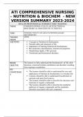 ATI COMPREHENSIVE NURSING – NUTRITION & BIOCHEM  - NEW VERSION SUMMARY 2023-2024
