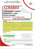 LCR4803 ASSIGNMENT 1 MEMO - SEMESTER 2 - 2023 - UNISA - (DETAILED ANSWERS WITH REFERENCES - DISTINCTION GUARANTEED) – DUE DATE: - 22 AUGUST 2023 