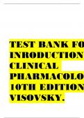 TEST BANK FOR INRODUCTION TO CLINICAL PHARMACOLOGY 10TH EDITION BY VISOVSKY.
