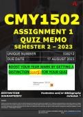 CMY1502 ASSIGNMENT 1 QUIZ MEMO - SEMESTER 2 - 2023 - UNISA - DUE DATE: - 17 AUGUST 2023 (100% PASS - GUARANTEED) 