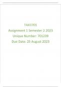 TAX3701 Assignment 1 (QUIZ COMPLETE ANSWERS) Semester 2 2023 (701239) - DUE 25 August 2023