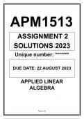 APM1513 ASSIGNMENT 2 SOLUTIONS 2023 UNISA APPLIED LINEAR ALGEBRA LINEAR ALGEBRA 