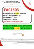 FAC1503 ASSIGNMENT 1 QUIZ MEMO - SEMESTER 2 - 2023 - UNISA - (UNIQUE NUMBER: - 793358) (DISTINCTION GUARANTEED) – DUE DATE 21 AUGUST 2023