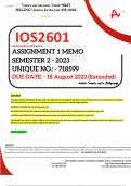 IOS2601 ASSIGNMENT 1 MEMO- SEMESTER 2 - 2023 - UNISA - (UNIQUE NUMBER: - 718599) (DISTINCTION GUARANTEED) – DUE DATE:- 18 AUGUST 2023 (EXTENDED)