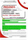 IND2601 ASSIGNMENT 1 MEMO - SEMESTER 2 - 2023 - UNISA - (UNIQUE NUMBER: -738571 ) (DISTINCTION GUARANTEED) – DUE DATE:- 29 AUGUST 2023