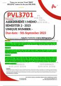 PVL3701 ASSIGNMENT 1 MEMO - SEMESTER 2 - 2023 - UNISA - (UNIQUE NUMBER: -) (DISTINCTION GUARANTEED) – DUE DATE:- 5 SEPTEMBER 2023