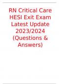 RN Critical Care HESI Exit Exam Latest Update 2023/2024 (Questions & Answers)