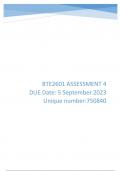 BTE2601 Assessment 4 answers