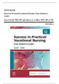 Test Bank - Success in Practical/Vocational Nursing: From Student to Leader, 10th Edition (Carroll, 2023), Chapter 1-19 | All Chapters