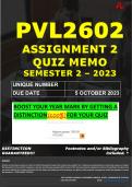 PVL2602 ASSIGNMENT 2 QUIZ MEMO - SEMESTER 2 - 2023 - UNISA - DUE DATE: - 5 OCTOBER 2023 (100% PASS - GUARANTEED)